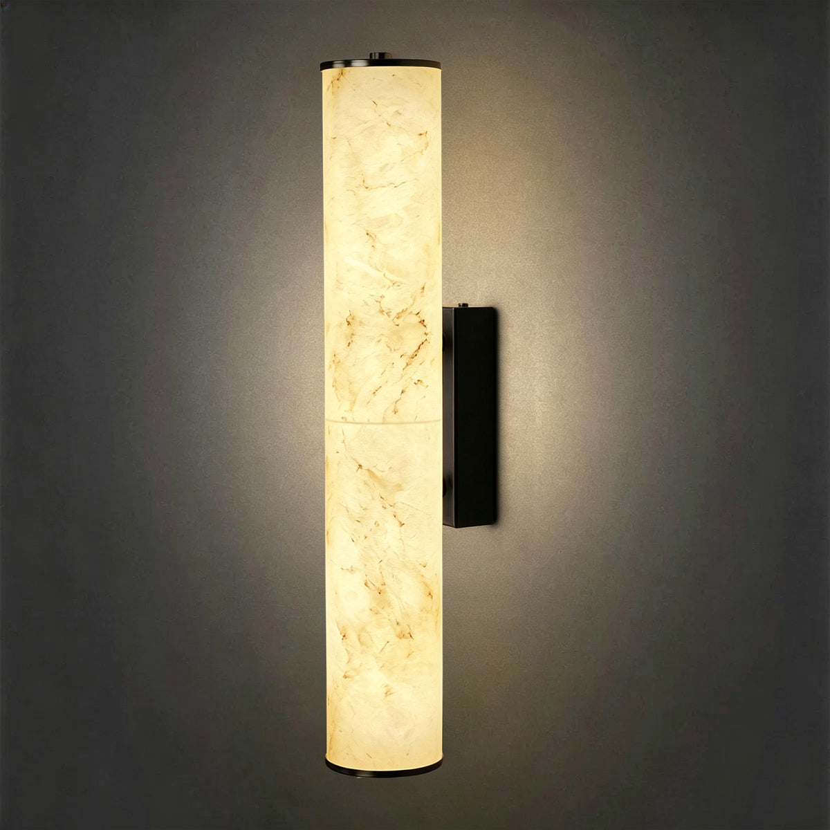 19.7" Modern Cylindrical LED Natural Alabaster Wall Sconce, Dimmable Integrated Light with Brass Metal Backp