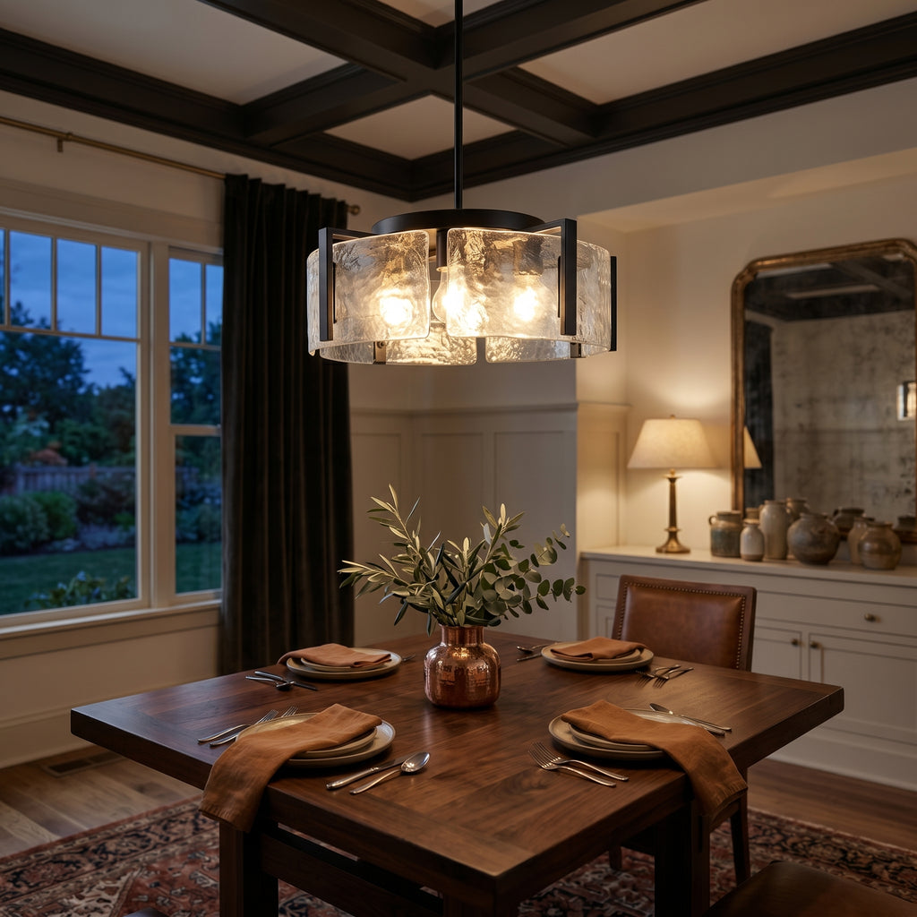 Dehowell 4-Light Modern Drum Chandelier with Textured Water Glass Shades