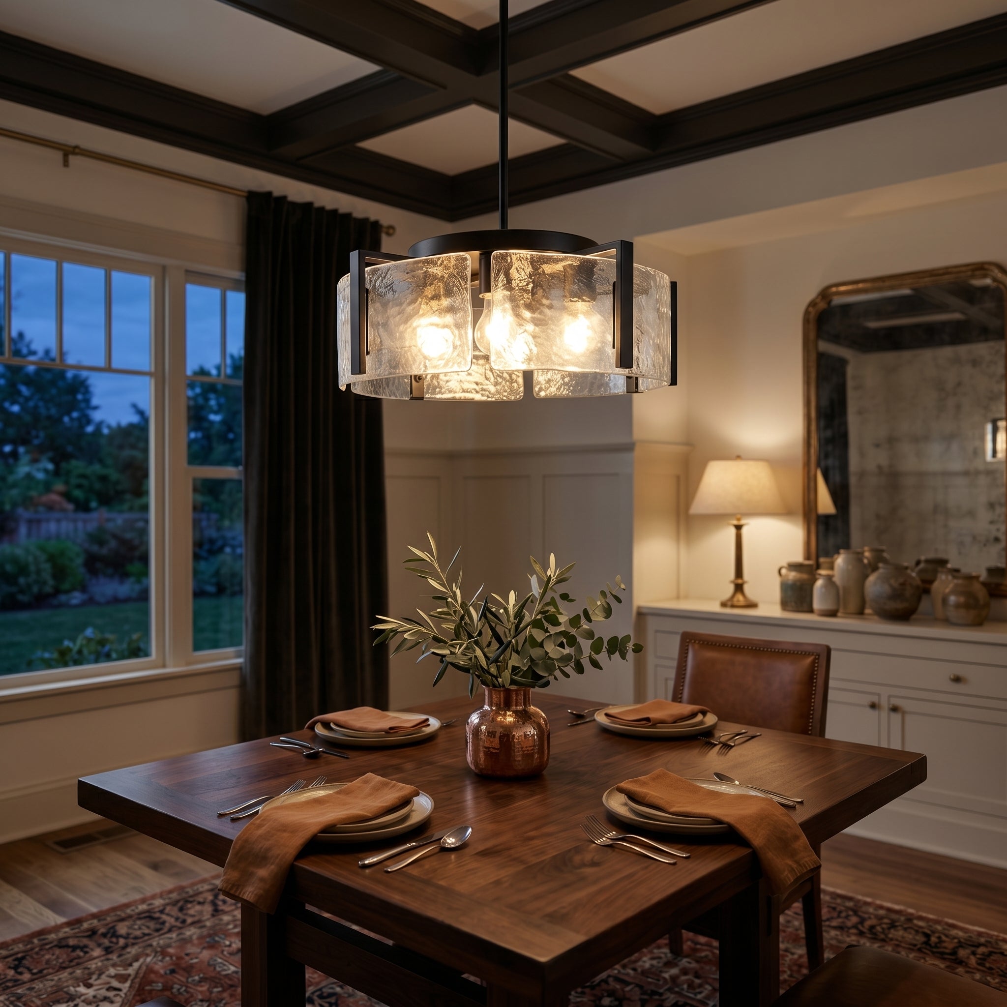 Dehowell 4-Light Modern Drum Chandelier with Textured Water Glass Shades