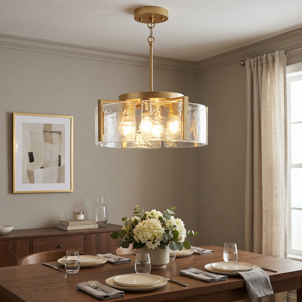 Dehowell 4-Light Modern Drum Chandelier with Textured Water Glass Shades