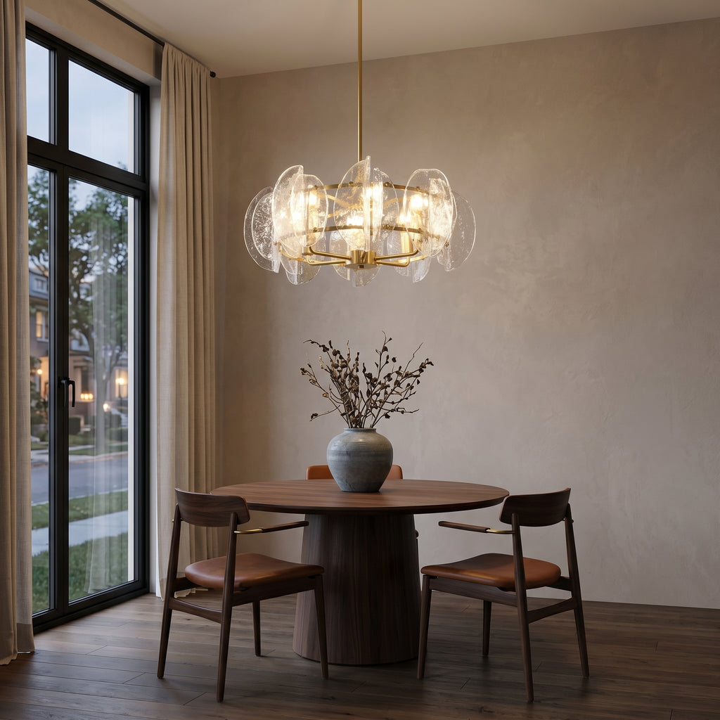 Dehowell Modern 6-Light Hammered Glass Disc Chandelier with Gold Fixture