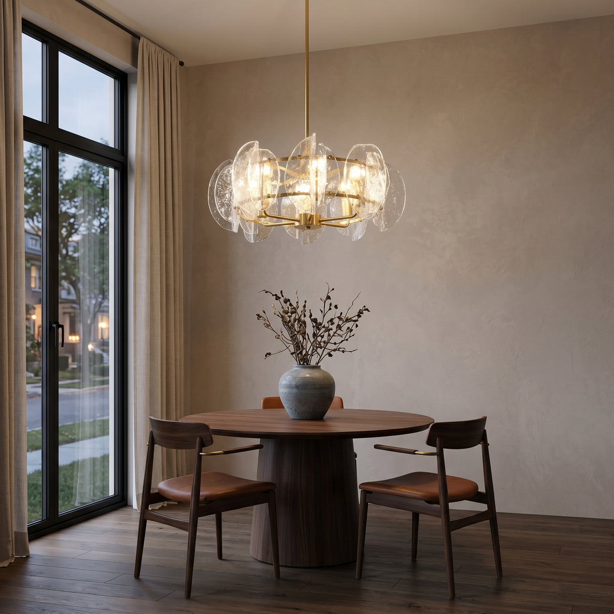 Dehowell Modern 6-Light Hammered Glass Disc Chandelier with Gold Fixture