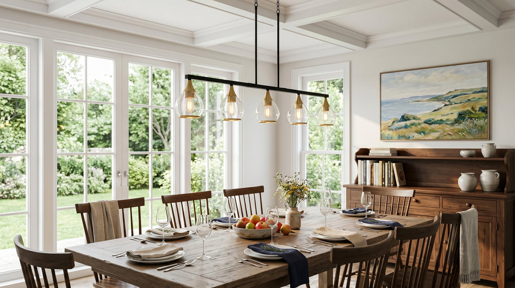 Dehowell 5-Light 40.94'' W Linear Kitchen Island Pendant with Clear Glass Shades