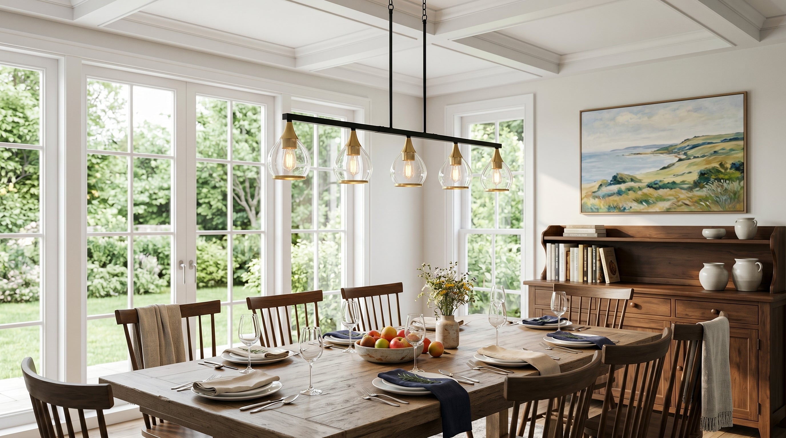 Dehowell 5-Light 40.94'' W Linear Kitchen Island Pendant with Clear Glass Shades