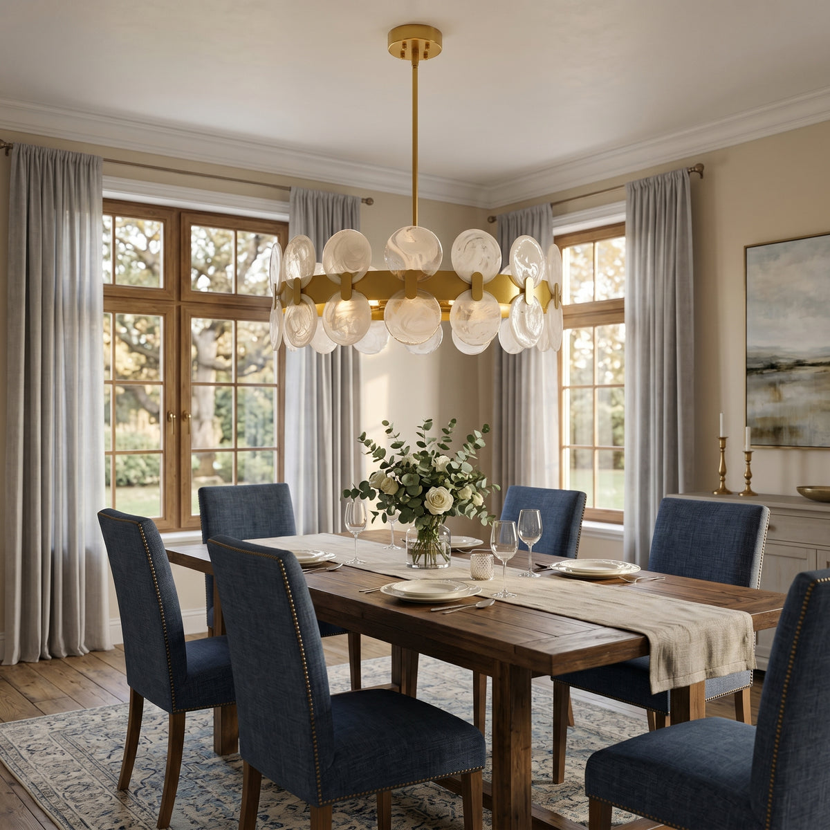 Modern 6 Light 27.56" Gold Chandelier with Handcrafted Cloud Glass Shades