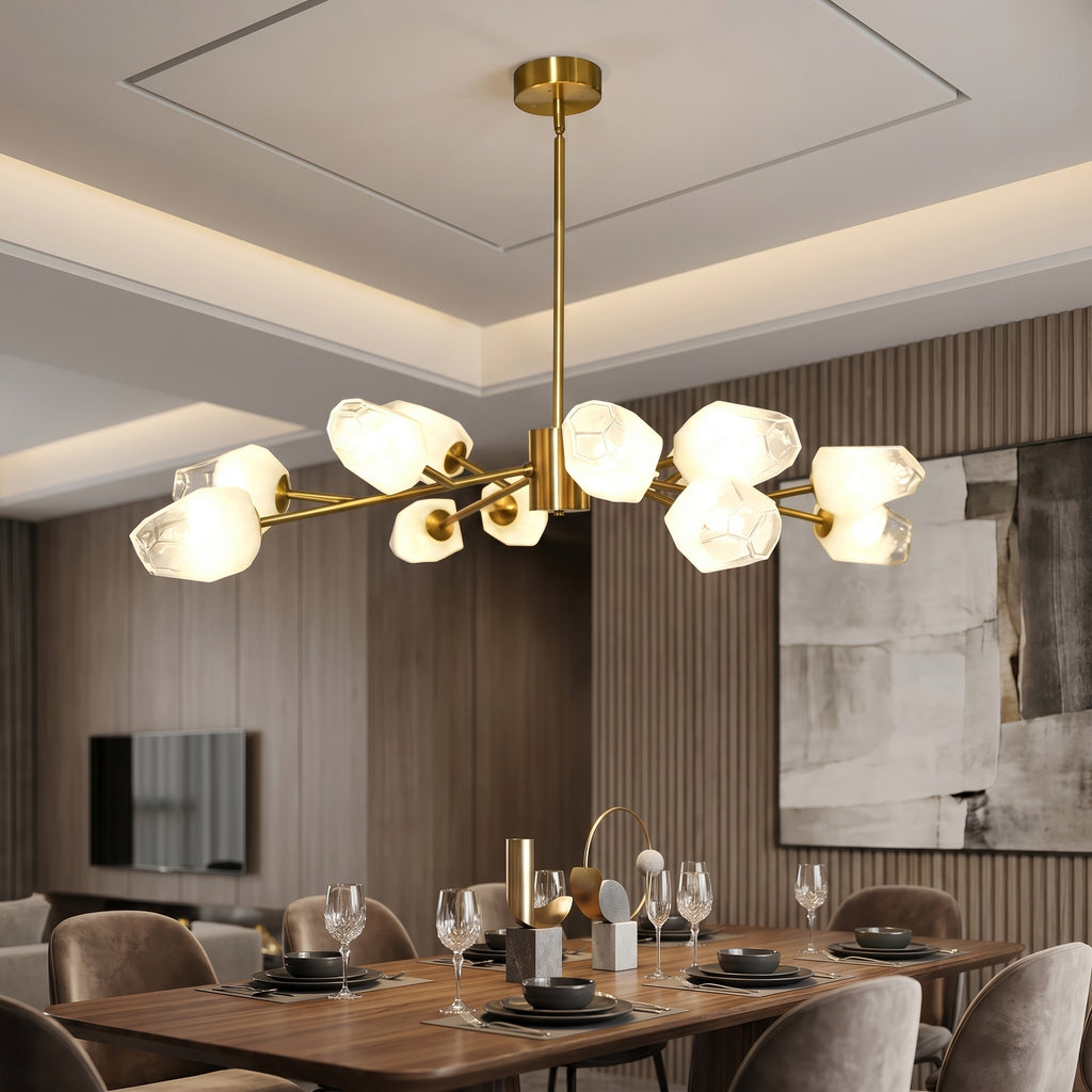 Dehowell 12-Light Modern Brushed Gold Sputnik Chandelier with Glass Awl Shades