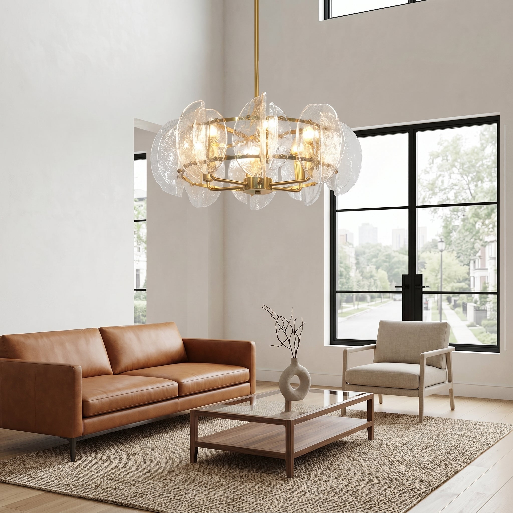 Dehowell Modern 6-Light Hammered Glass Disc Chandelier with Gold Fixture