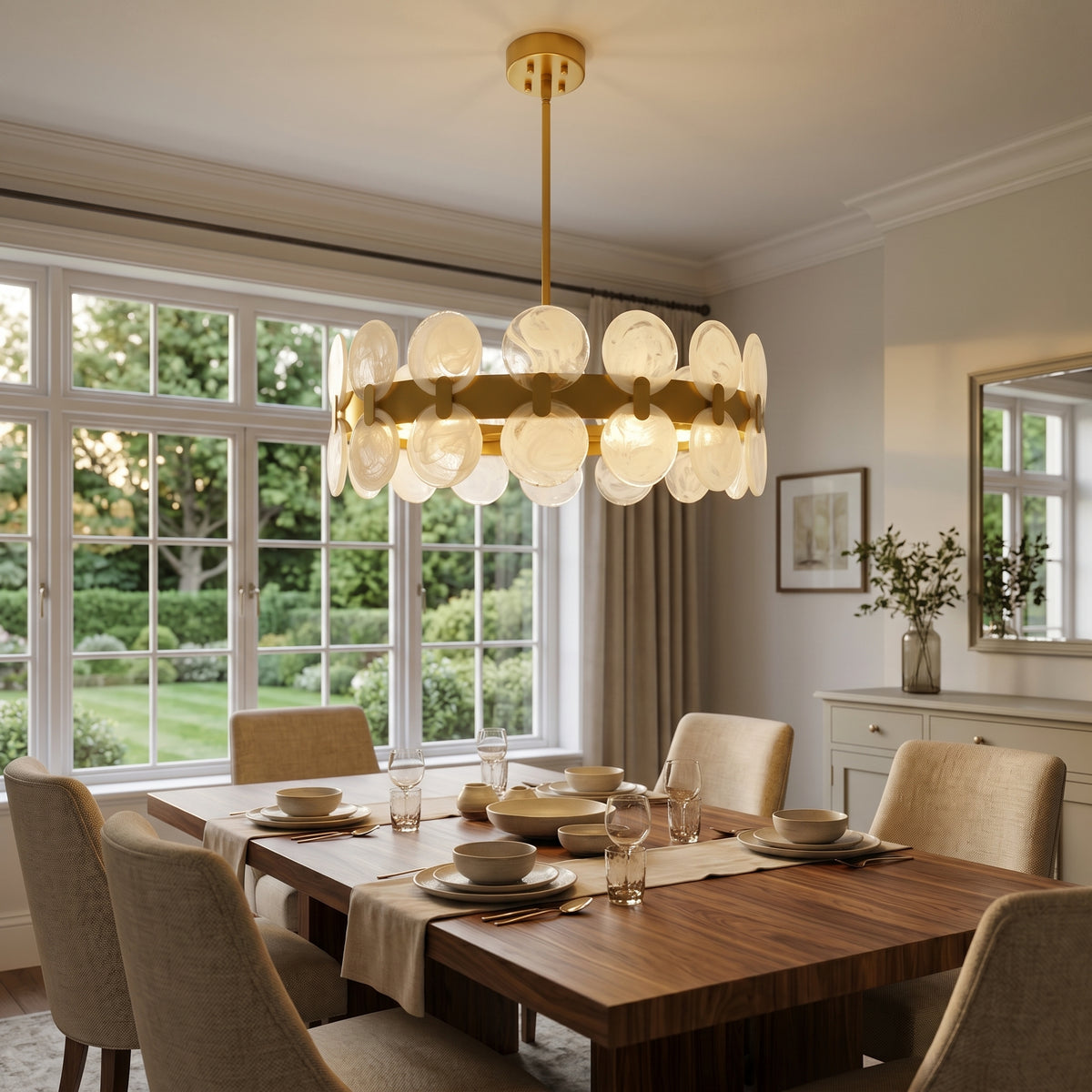 Modern 6 Light 27.56" Gold Chandelier with Handcrafted Cloud Glass Shades
