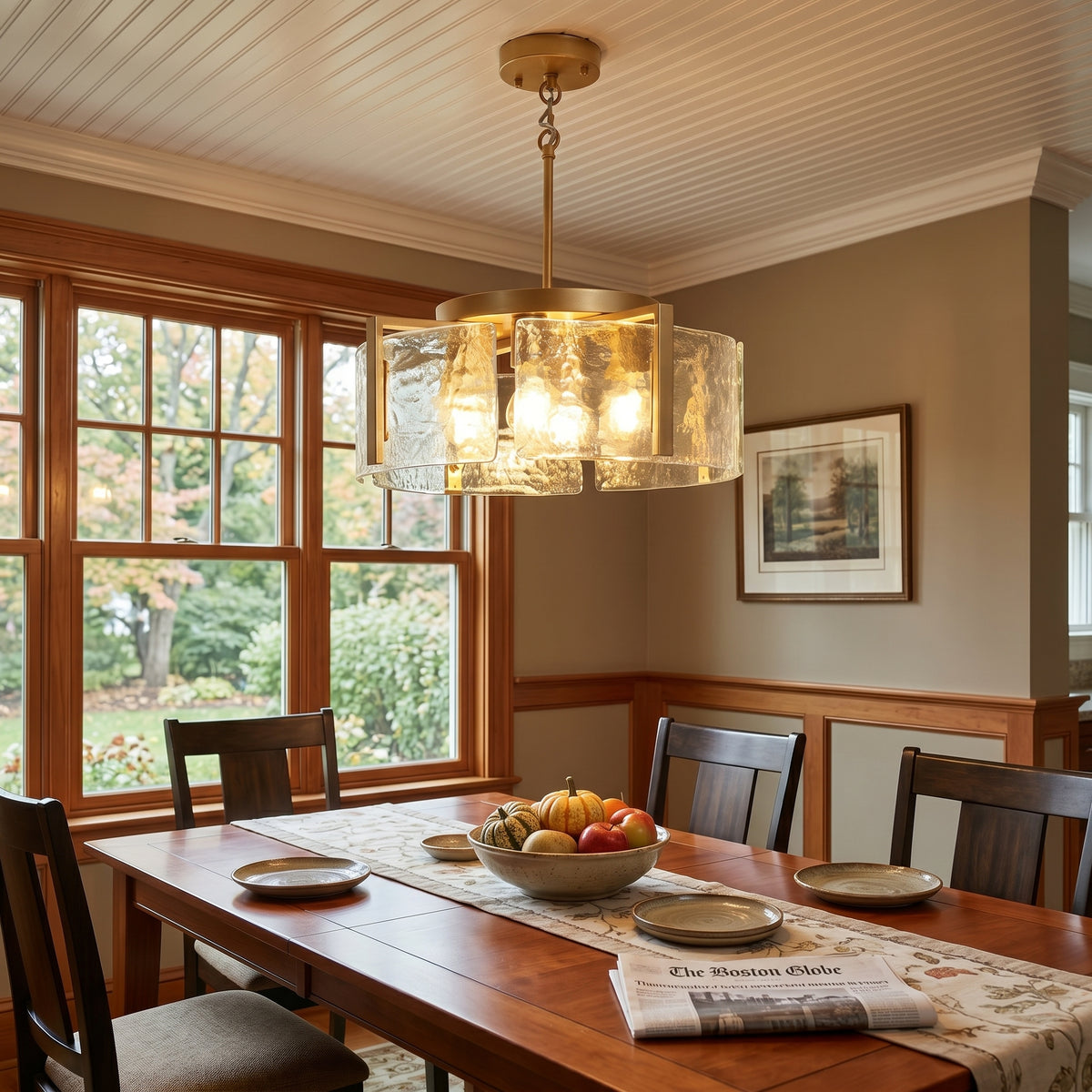 Dehowell 4-Light Modern Drum Chandelier with Textured Water Glass Shades
