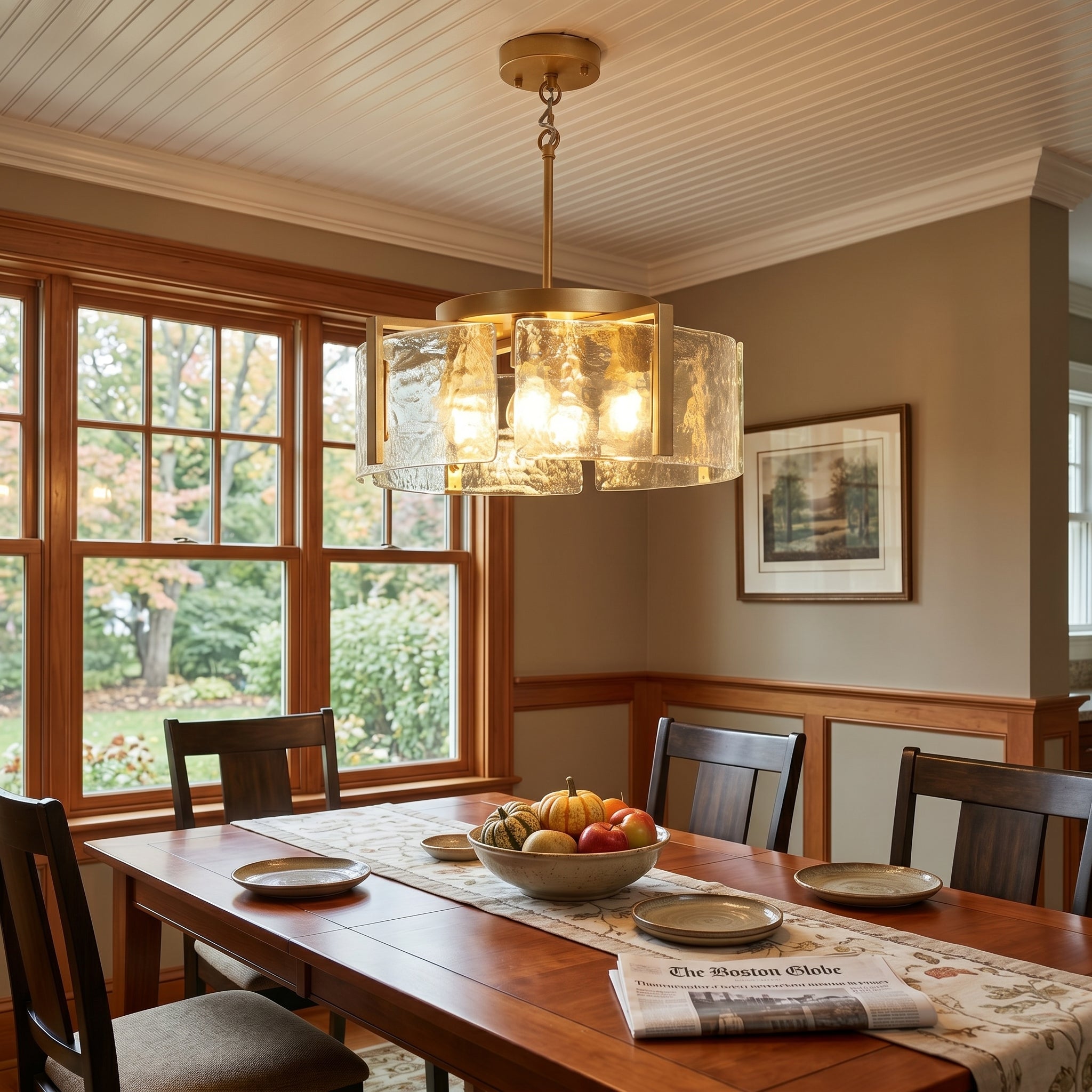 Dehowell 4-Light Modern Drum Chandelier with Textured Water Glass Shades