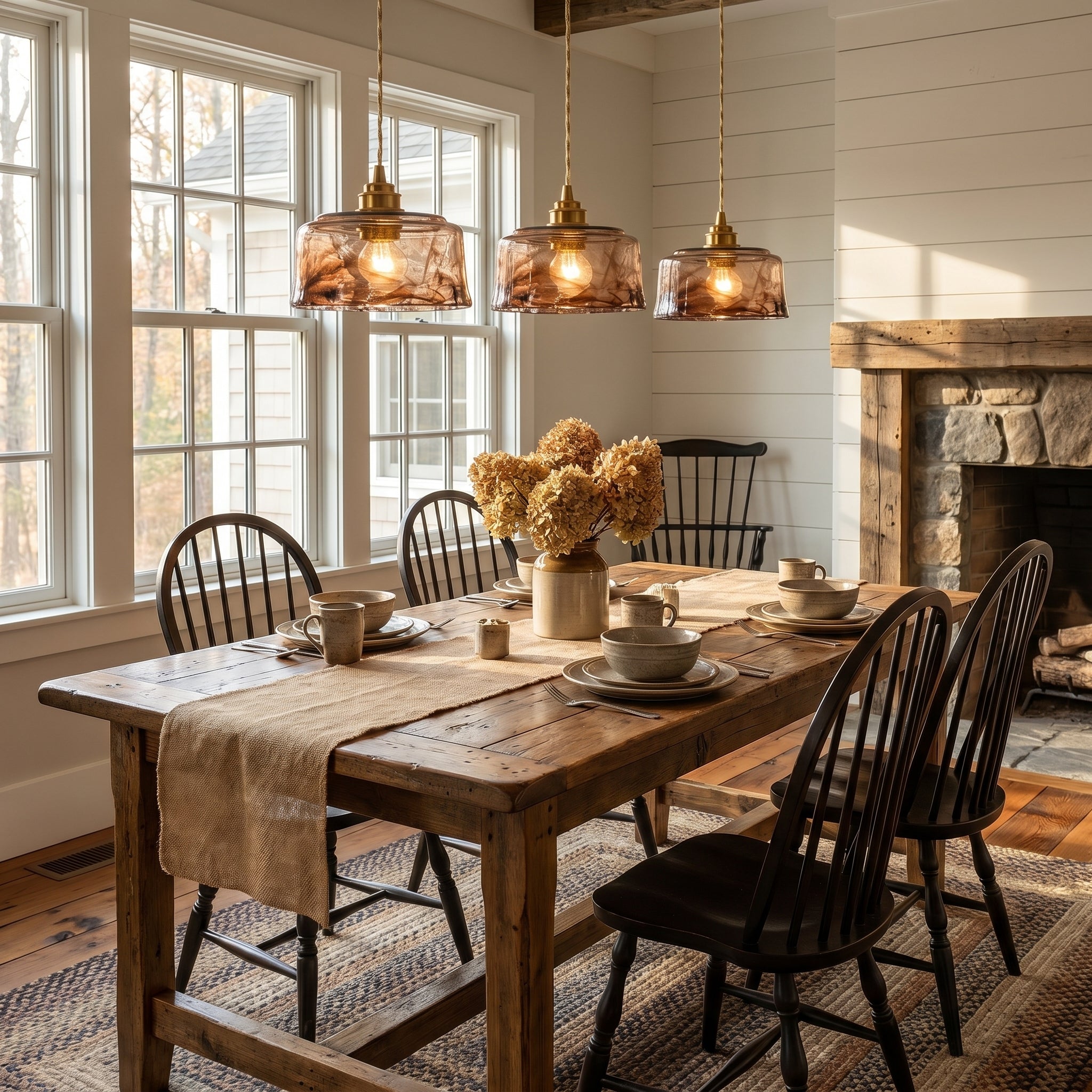 Dehowell 3-Light Island Pendant With Amber Glass Shade (Set of 3)