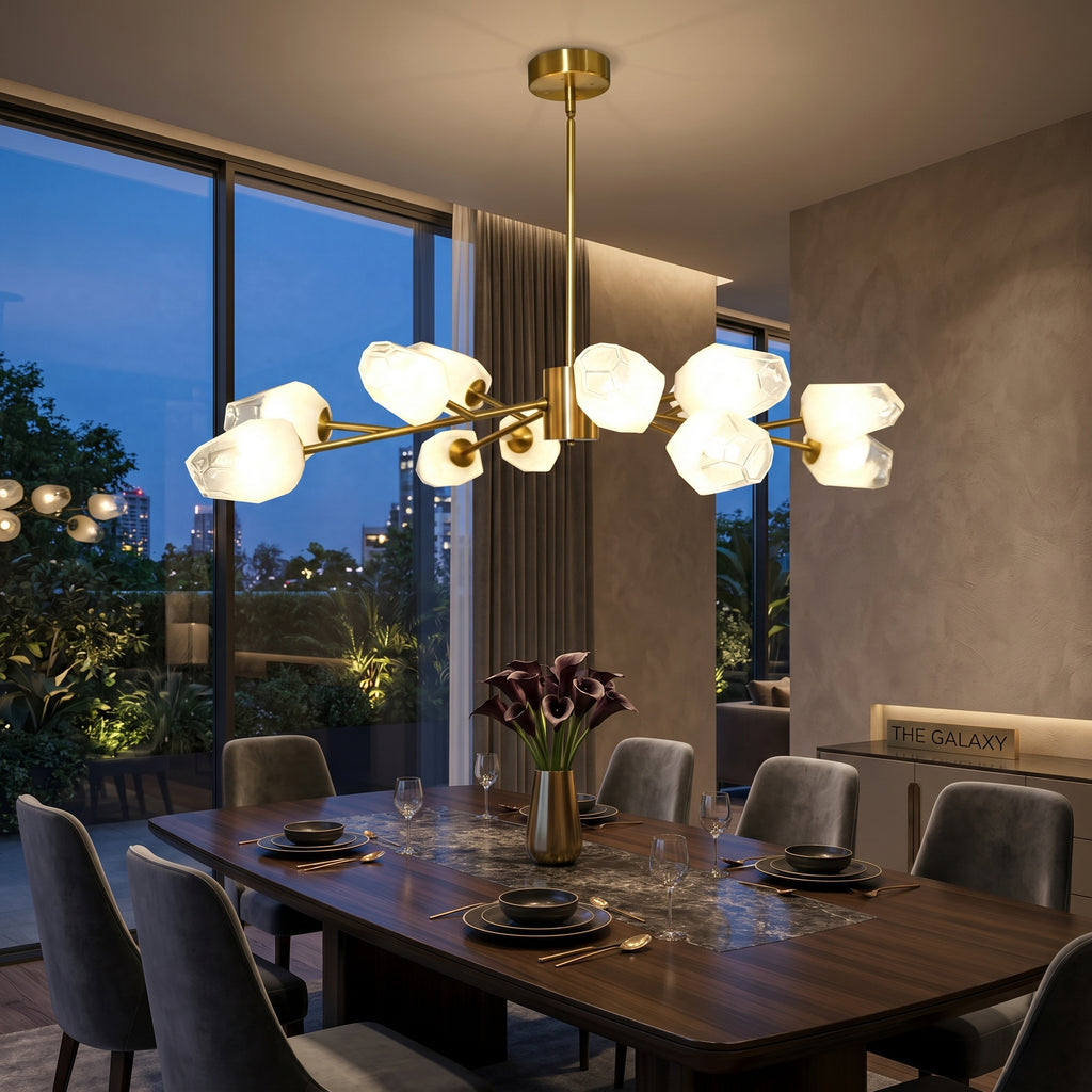 Dehowell 12-Light Modern Brushed Gold Sputnik Chandelier with Glass Awl Shades