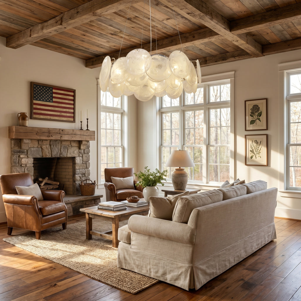 Dehowell 8-Light Cloud Glass Disc Chandelier - Polished Chrome Finish