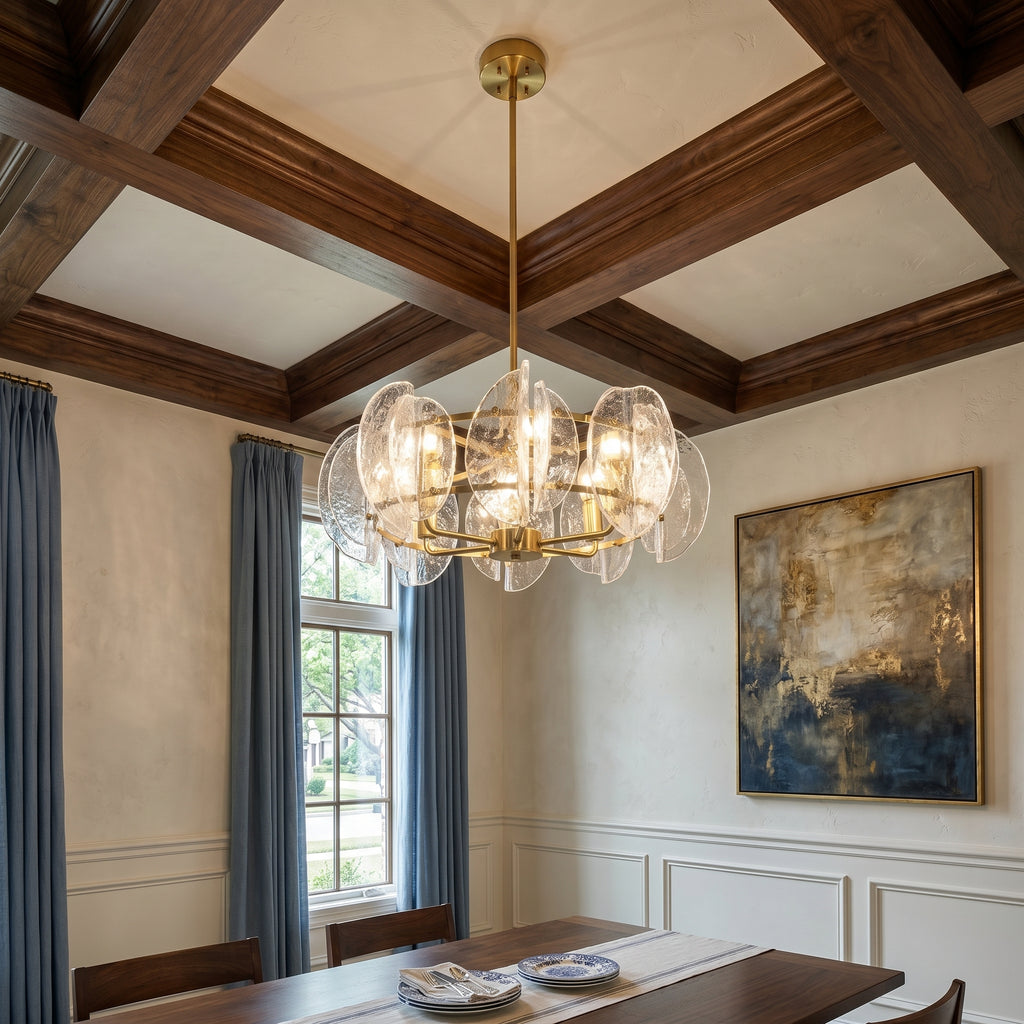 Dehowell Modern 6-Light Hammered Glass Disc Chandelier with Gold Fixture