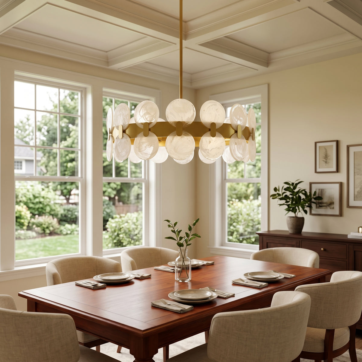 Modern 6 Light 27.56" Gold Chandelier with Handcrafted Cloud Glass Shades