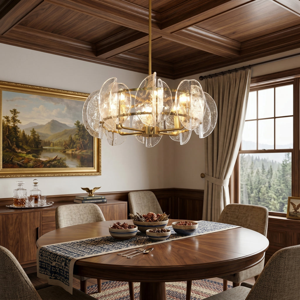 Dehowell Modern 6-Light Hammered Glass Disc Chandelier with Gold Fixture