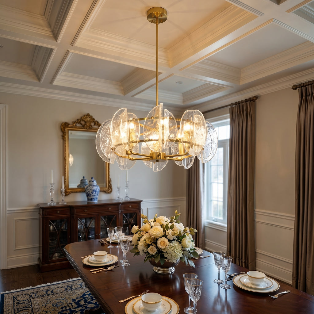 Dehowell Modern 6-Light Hammered Glass Disc Chandelier with Gold Fixture