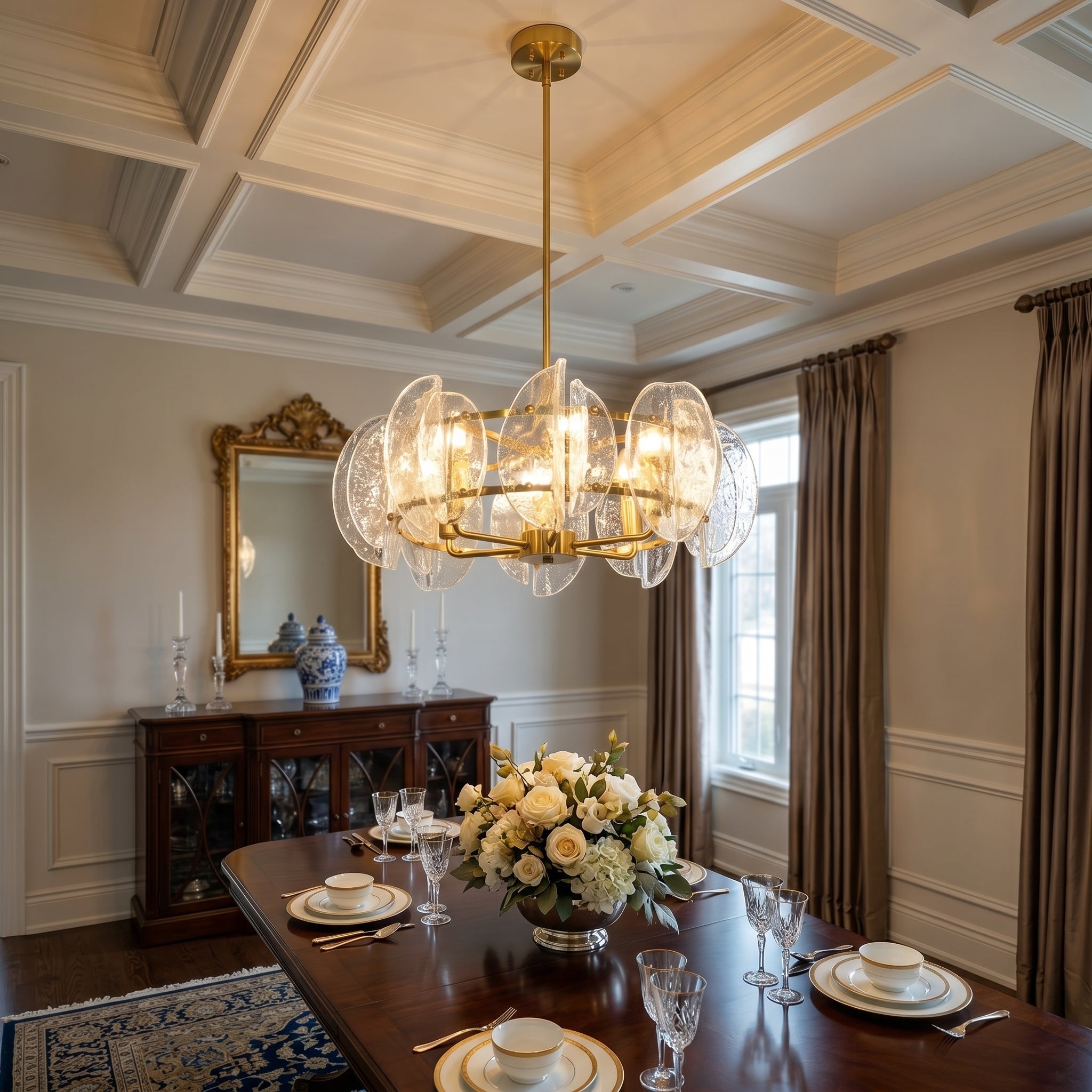 Dehowell Modern 6-Light Hammered Glass Disc Chandelier with Gold Fixture