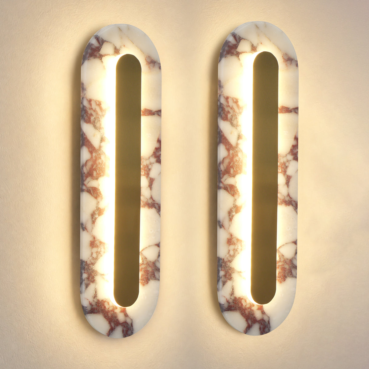 Modern Bulgari Marble Wall Sconce, 3‑Step CCT Selectable LED Light with Brass Metal Accent