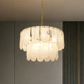 Dehowell Tiered 2-Tier Water Ripple Cloud Glass Traditional Classic Chandelier with Gold Metal Chain