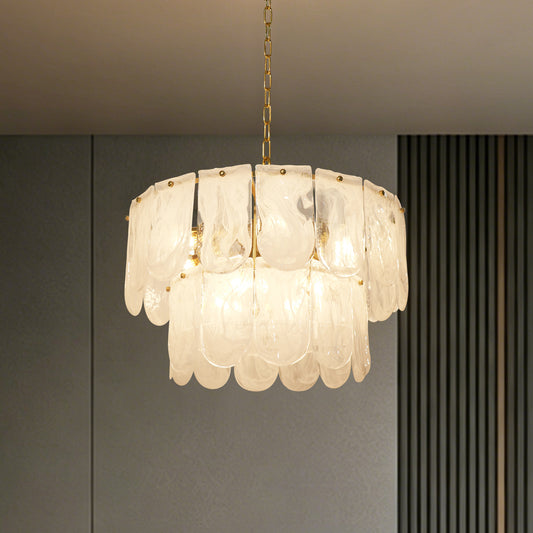 Dehowell Tiered 2-Tier Water Ripple Cloud Glass Traditional Classic Chandelier with Gold Metal Chain