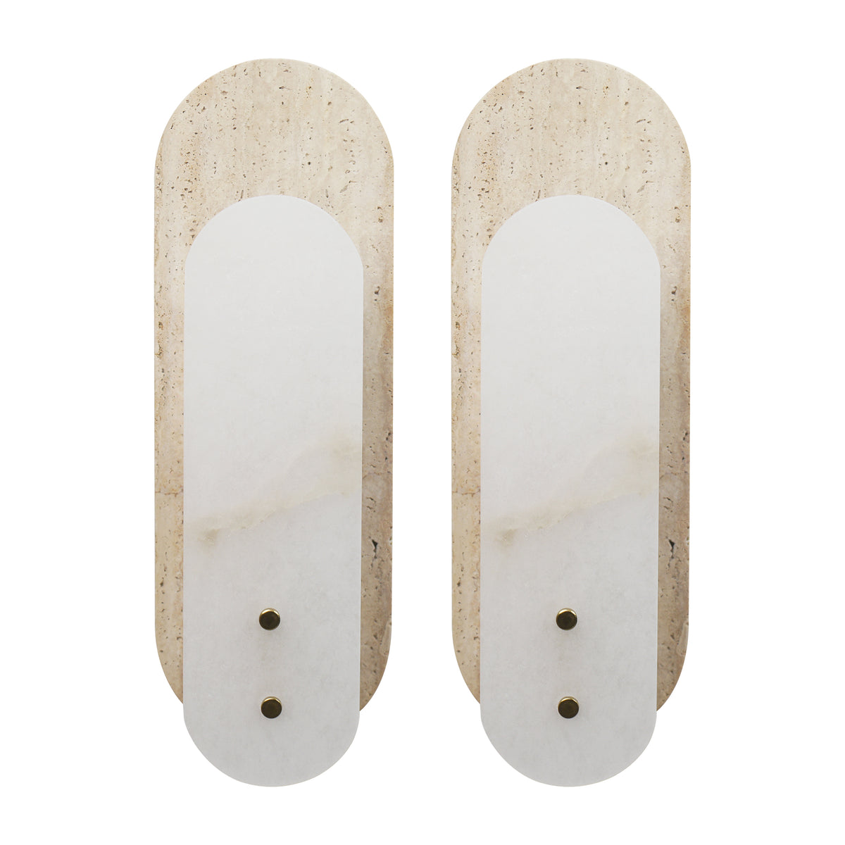 Modern 1-Light 14.57in Travertine and Alabaster LED Flush Mount Wall Sconce with Brass Accent