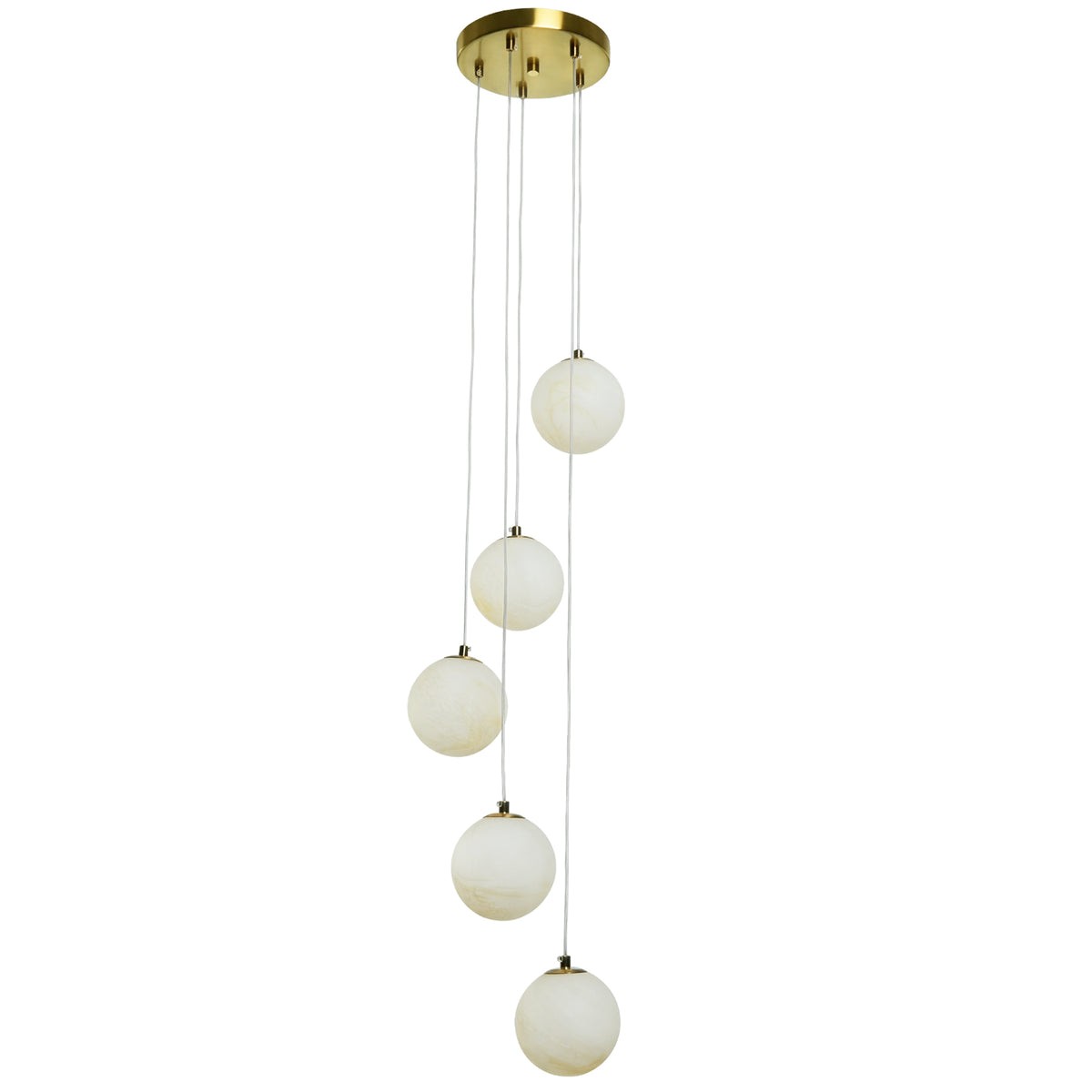 Modern 5-Light Faux Alabaster Glass Globe Cluste Pendant Light with Brass Finish Metal