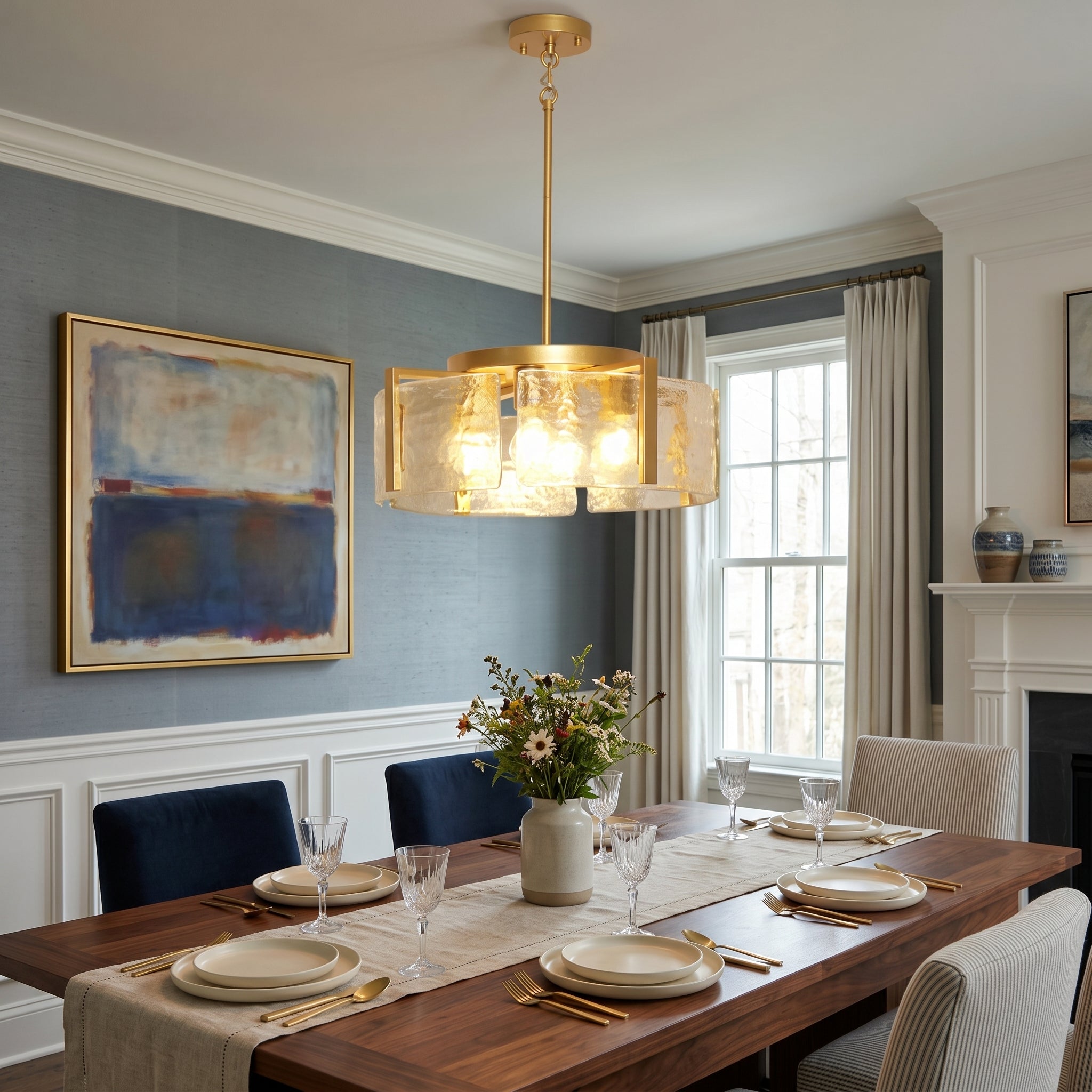 Dehowell 4-Light Modern Drum Chandelier with Textured Water Glass Shades