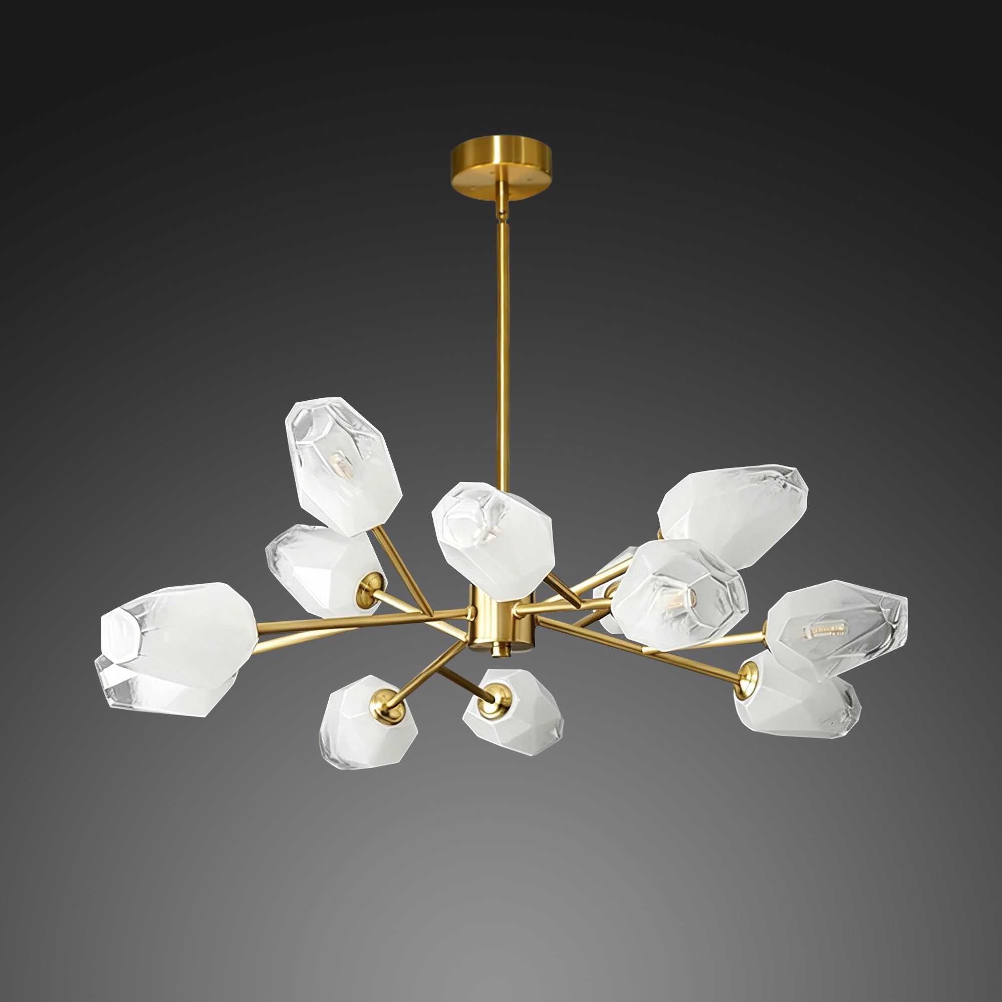 Dehowell 12-Light Modern Brushed Gold Sputnik Chandelier with Glass Awl Shades
