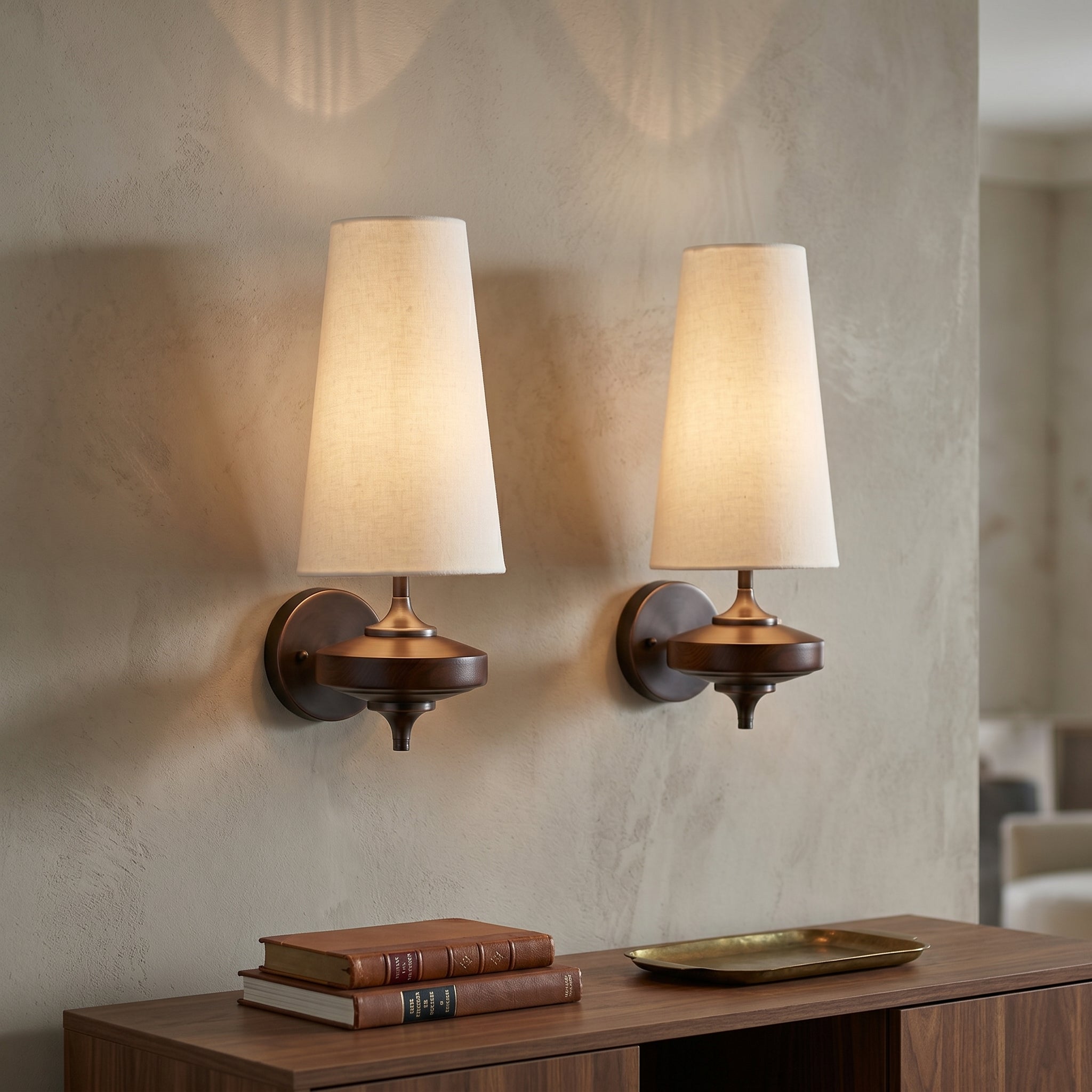 Dehowell Retro Wall Sconce with Fabric Shade and Wood Base (Set of 2)