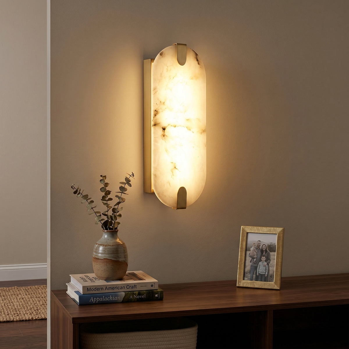 Modern Natural Alabaster Wall Sconce With 3-color Dimmable Led