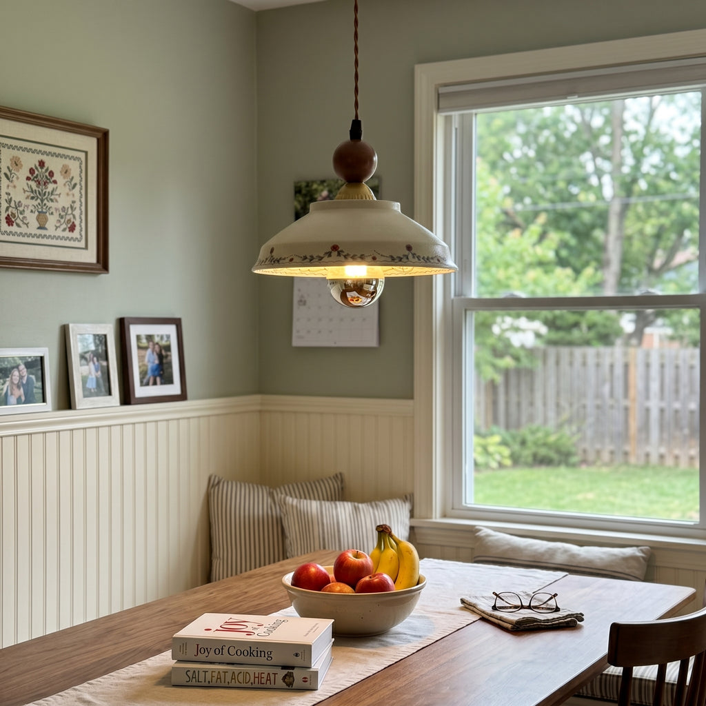 Dehowell Vintage Floral Hand-Painted Ceramic Pendant Light