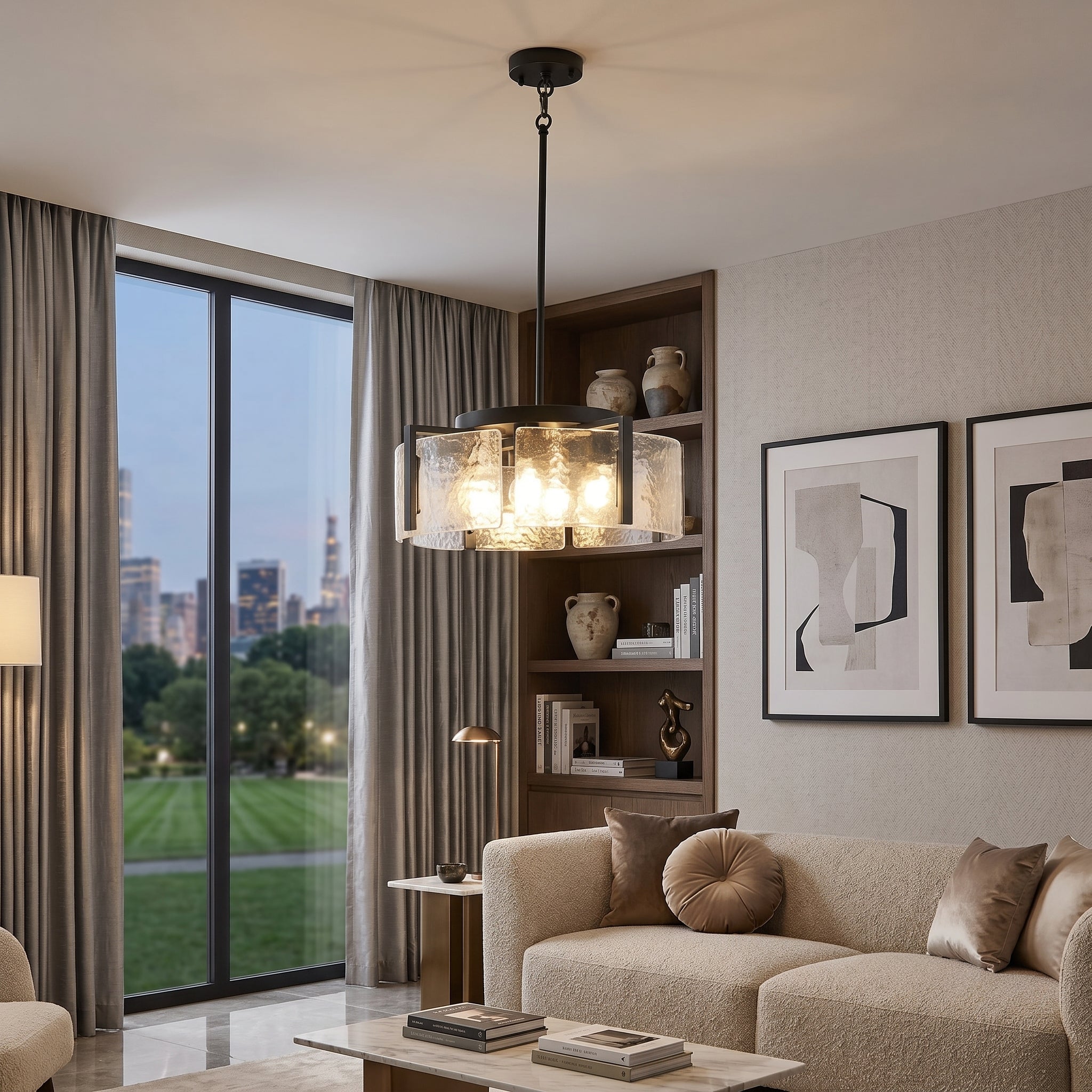 Dehowell 4-Light Modern Drum Chandelier with Textured Water Glass Shades