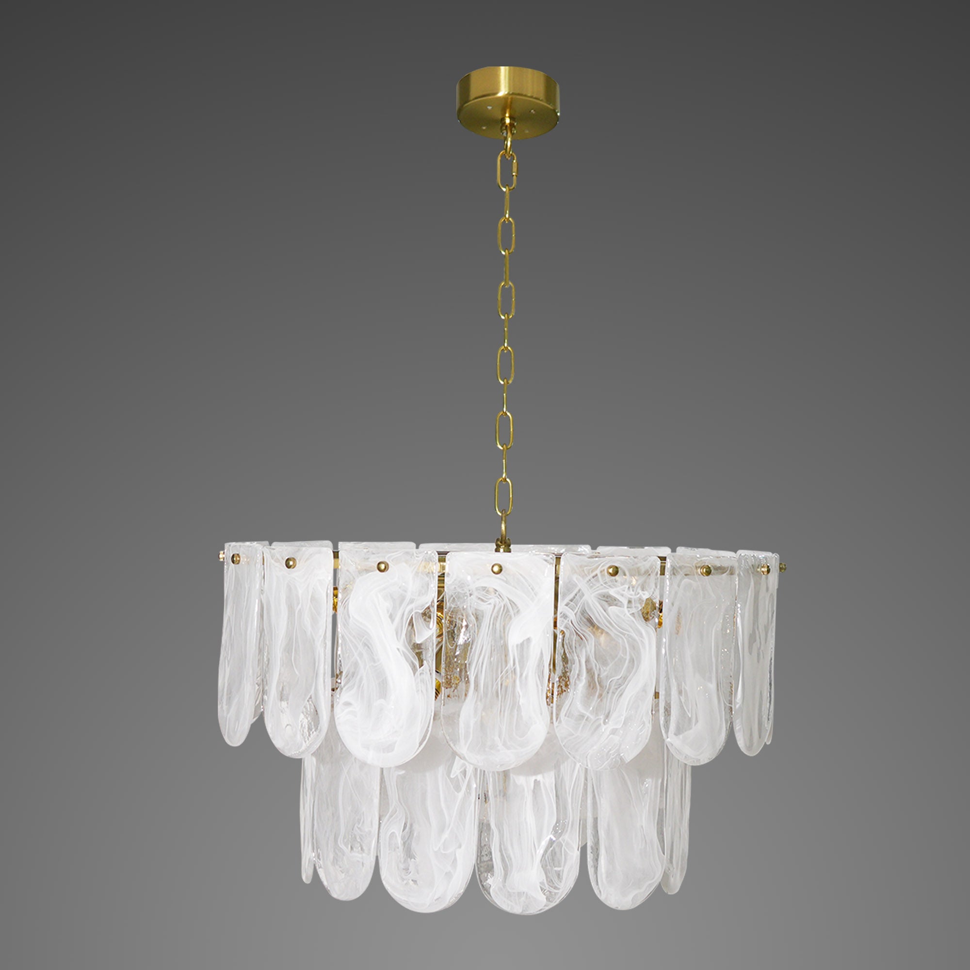 Dehowell Tiered 2-Tier Water Ripple Cloud Glass Traditional Classic Chandelier with Gold Metal Chain