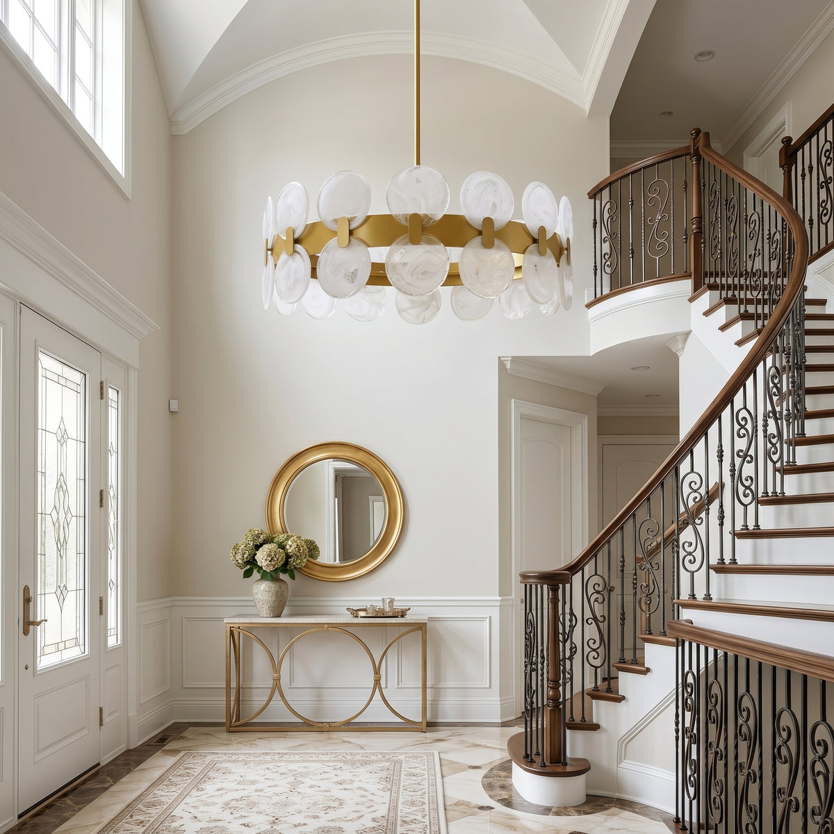 Modern 6 Light 27.56" Gold Chandelier with Handcrafted Cloud Glass Shades