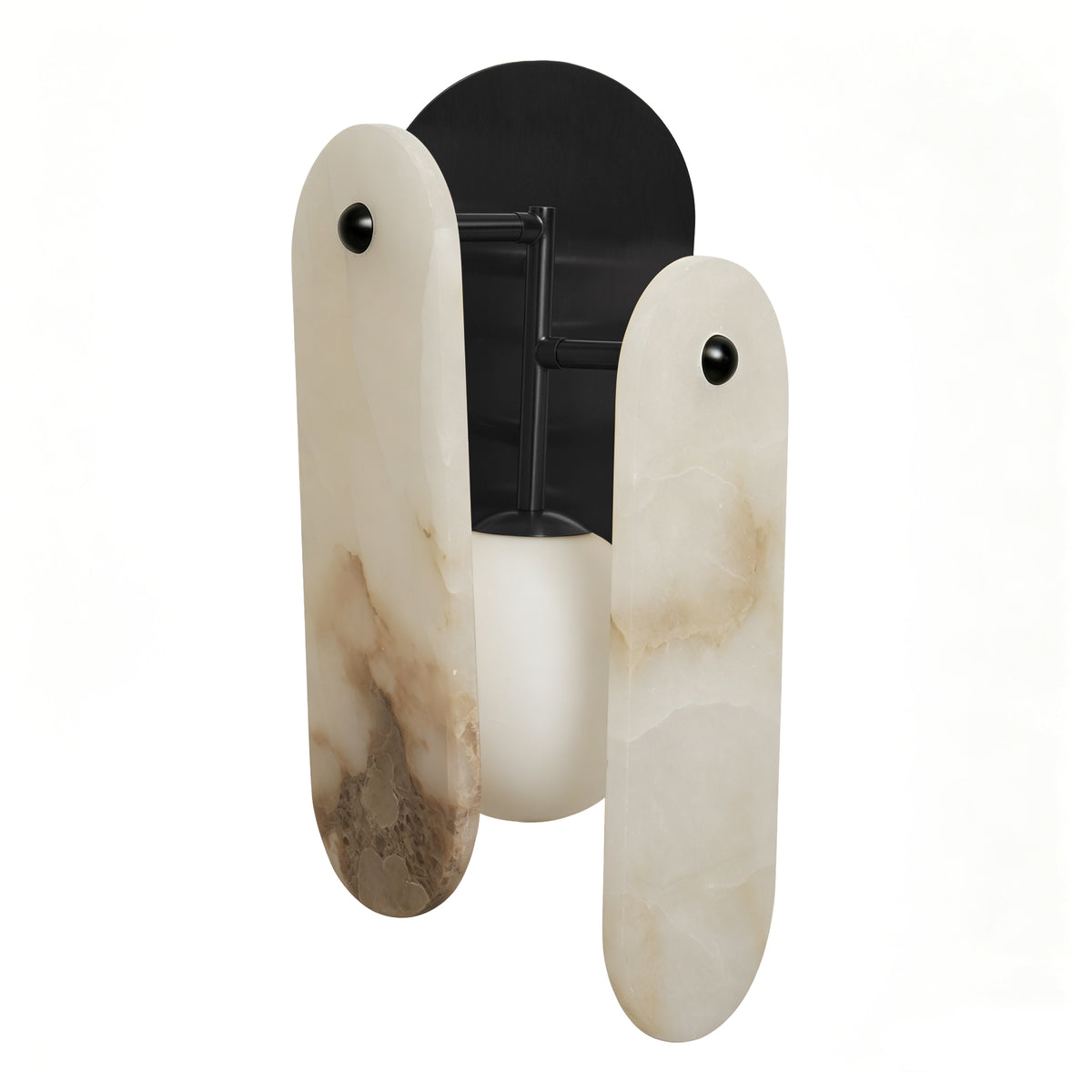 Everly Quinn Modern Natural Alabaster Stone Wall Sconce, Dimmable Mid-Century Accent Vanity Light