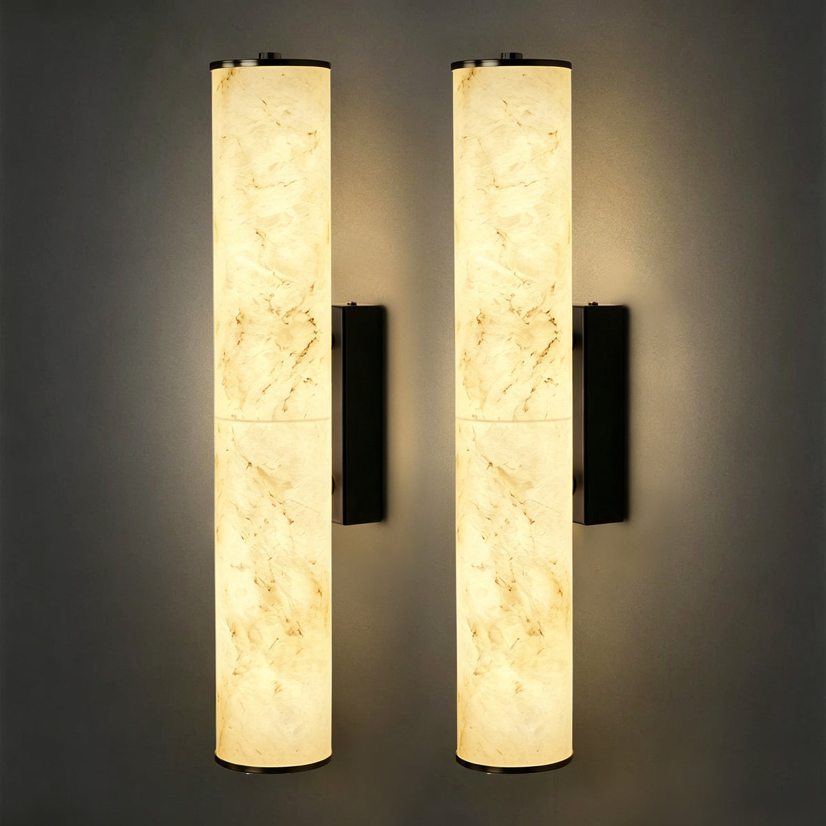 19.7" Modern Cylindrical LED Natural Alabaster Wall Sconce, Dimmable Integrated Light with Brass Metal Backp