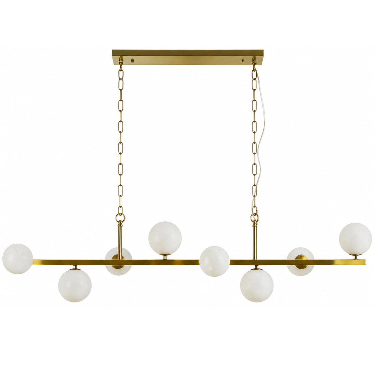 8-Light Brass Modern Linear Chandelier Kitchen Island Pendant Light with Faux Alabaster Glass Shade