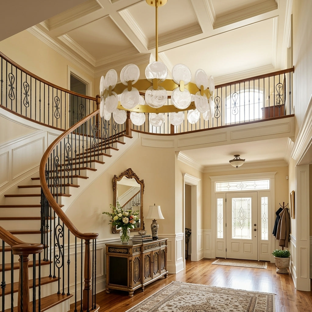 Modern 6 Light 27.56" Gold Chandelier with Handcrafted Cloud Glass Shades