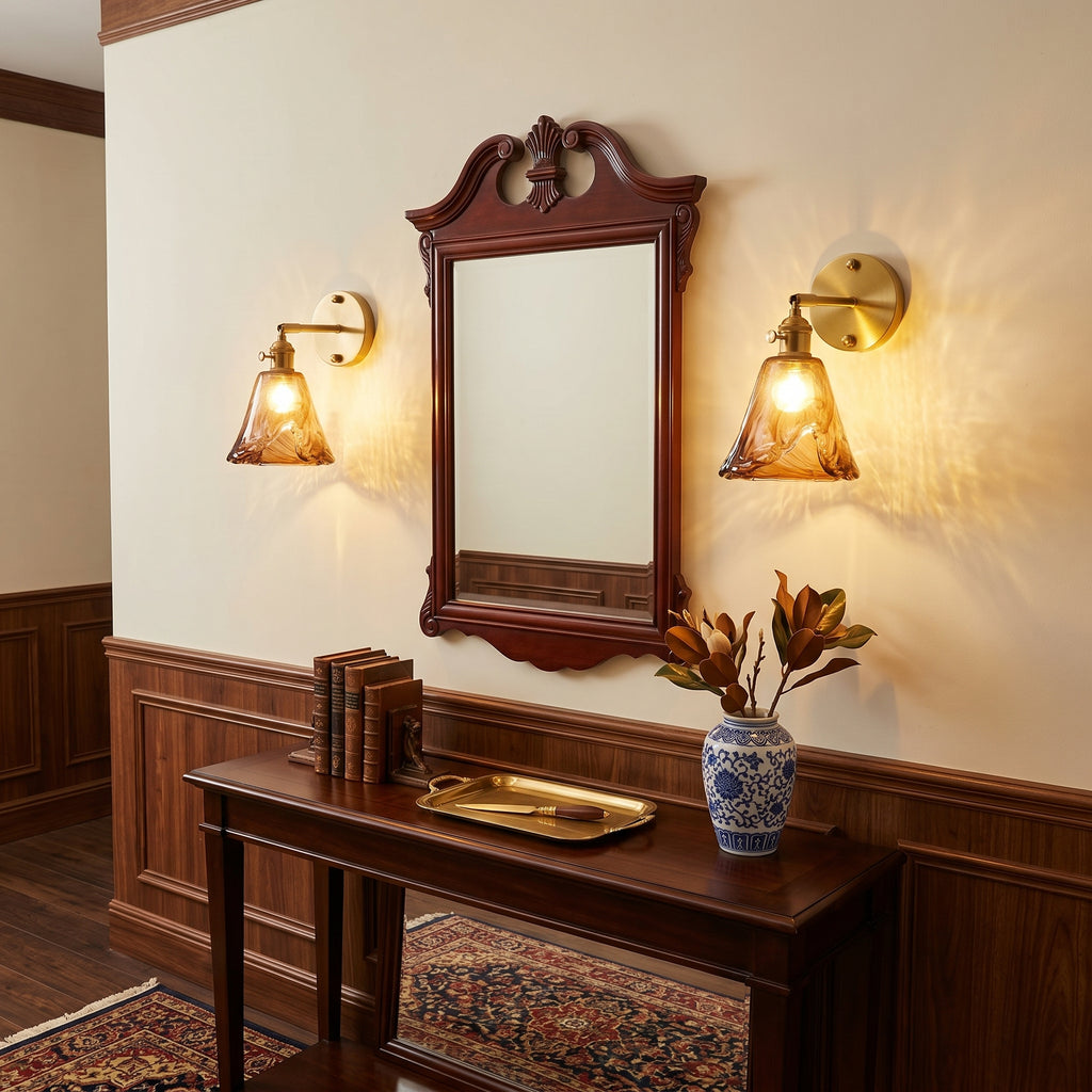 Dehowell 2 lights Adjustable Metal Armed Wall Sconce with Amber Glass Lampeshade