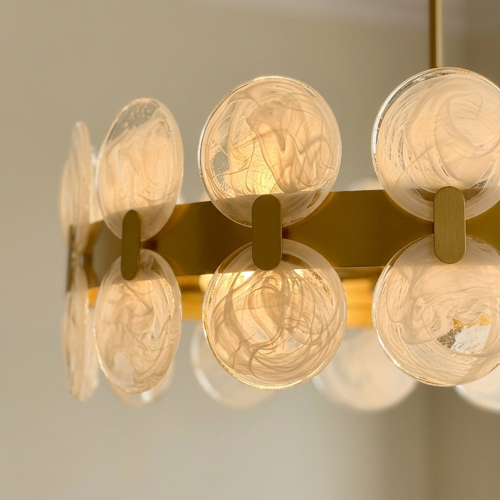 Modern 6 Light 27.56" Gold Chandelier with Handcrafted Cloud Glass Shades