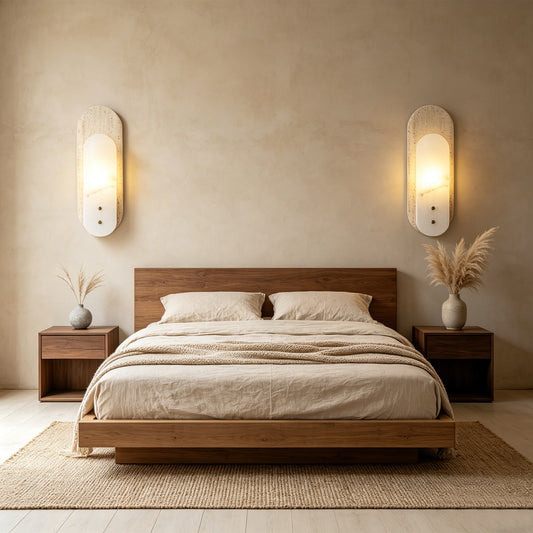 Modern 1-Light 14.57in Travertine and Alabaster LED Flush Mount Wall Sconce with Brass Accent