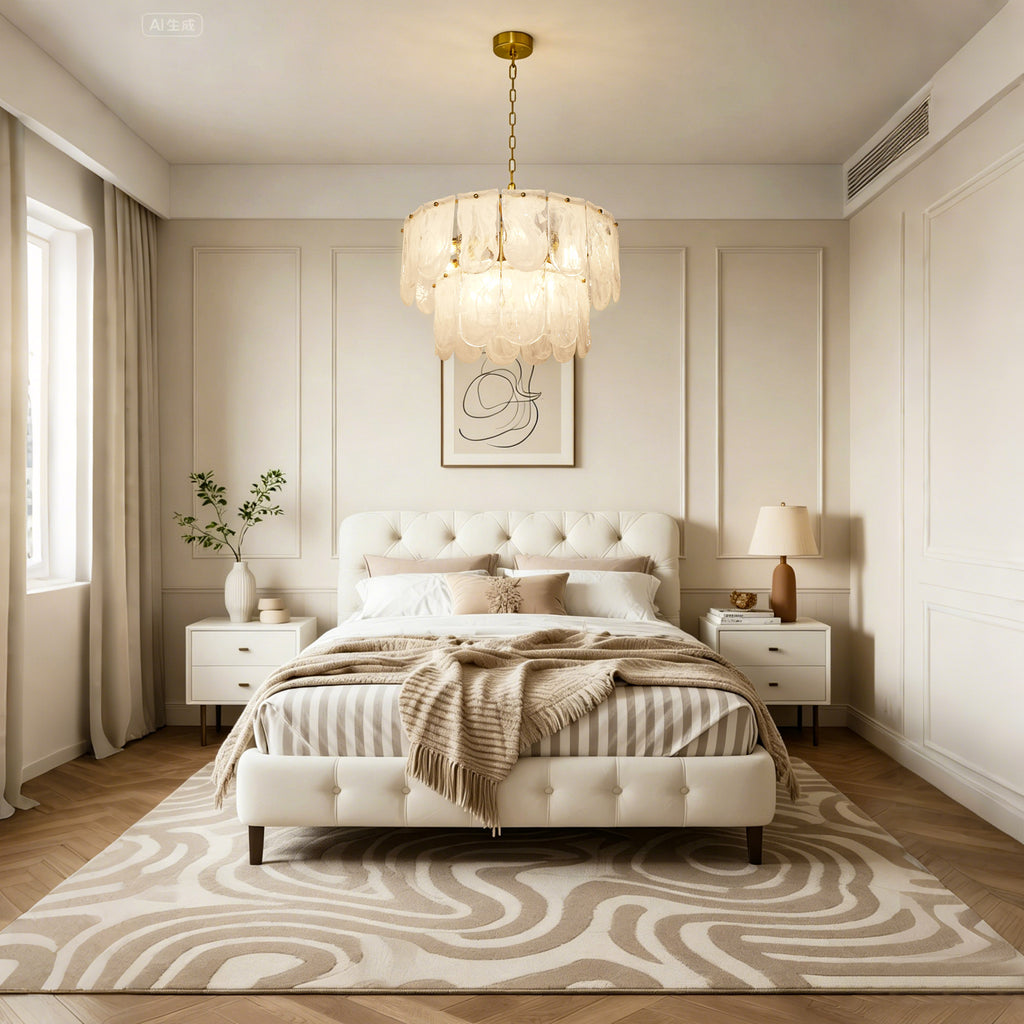 Dehowell Tiered 2-Tier Water Ripple Cloud Glass Traditional Classic Chandelier with Gold Metal Chain