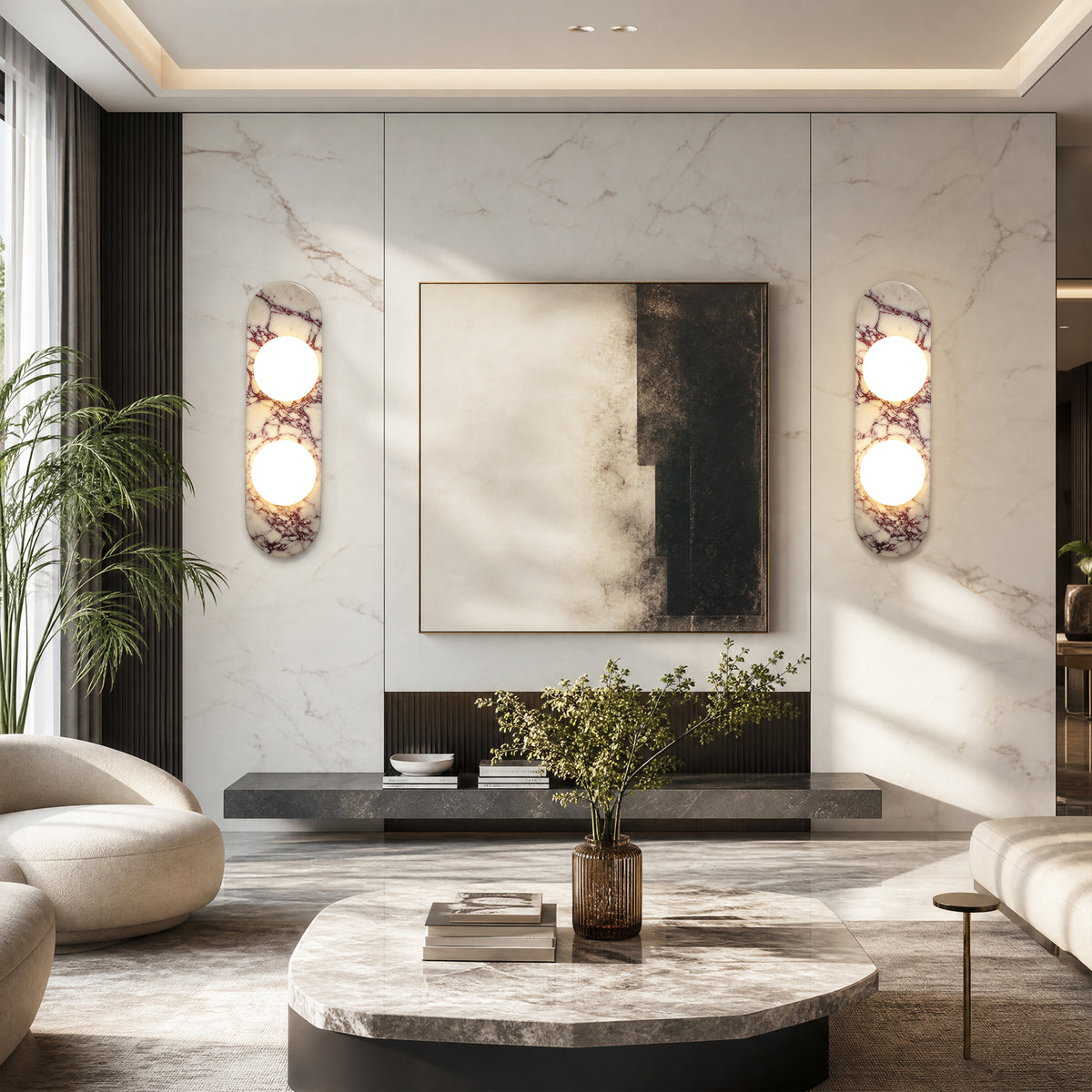 17.32" Bulgari Modern Natural Alabaster Wall Sconce with Globe Shade (G9 Bulbs Included)