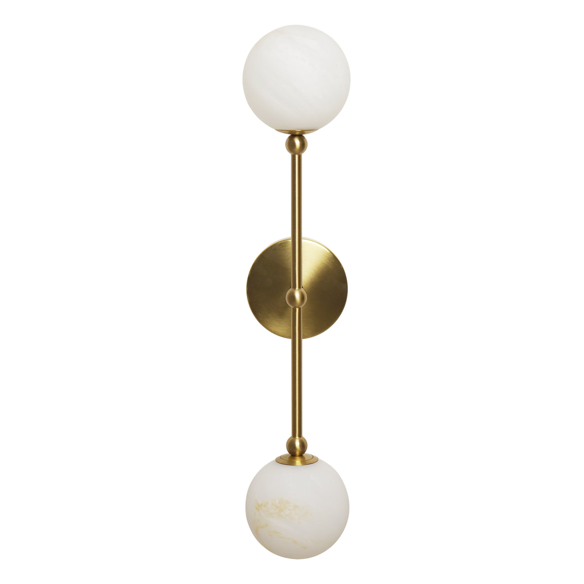 2-Light Globe Wall Sconce with Alabaster-Pattern Glass Shades and Brass Finish