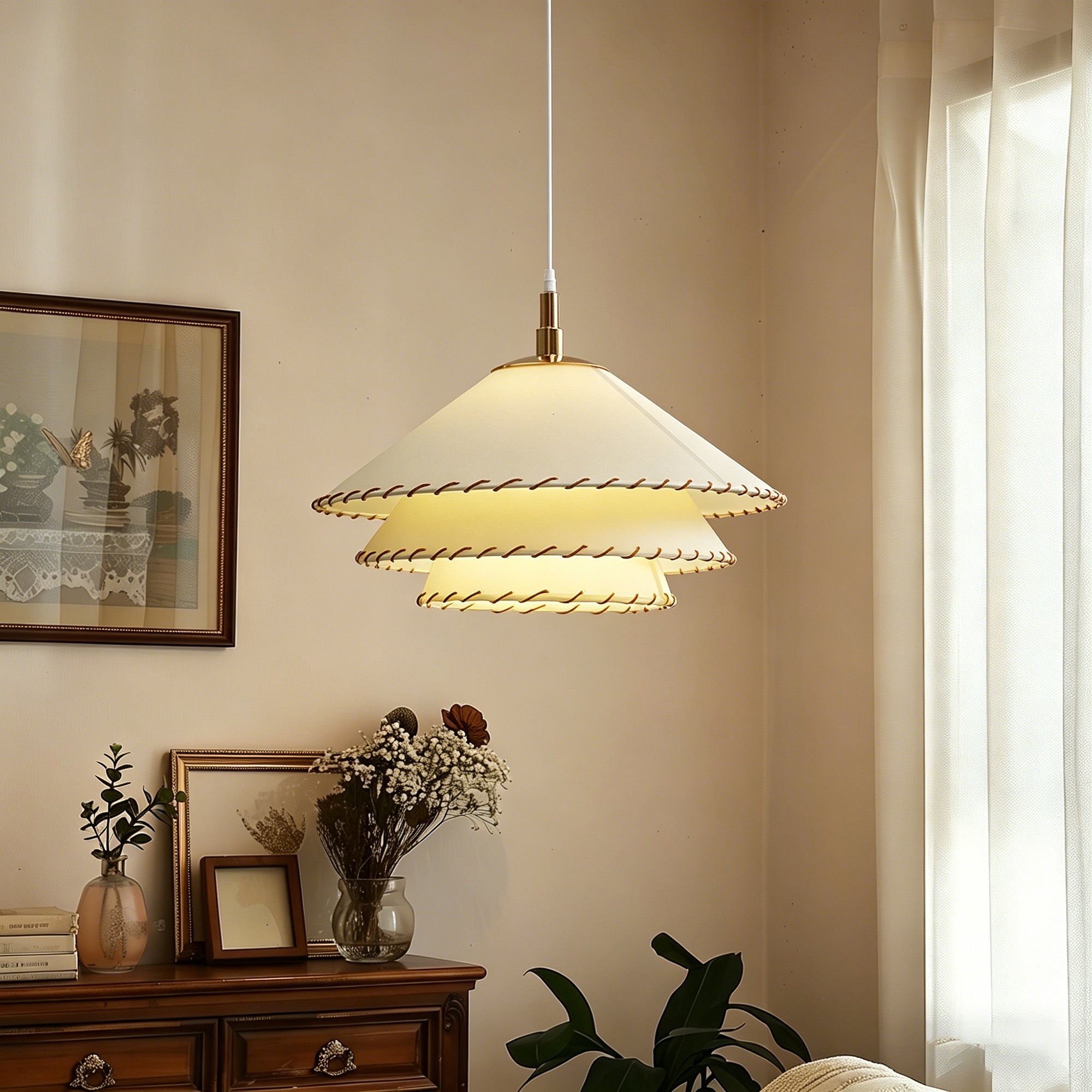 Dehowell Boho 3-tier Fabric Pendant Light With Hand-stitched Rope Detailing