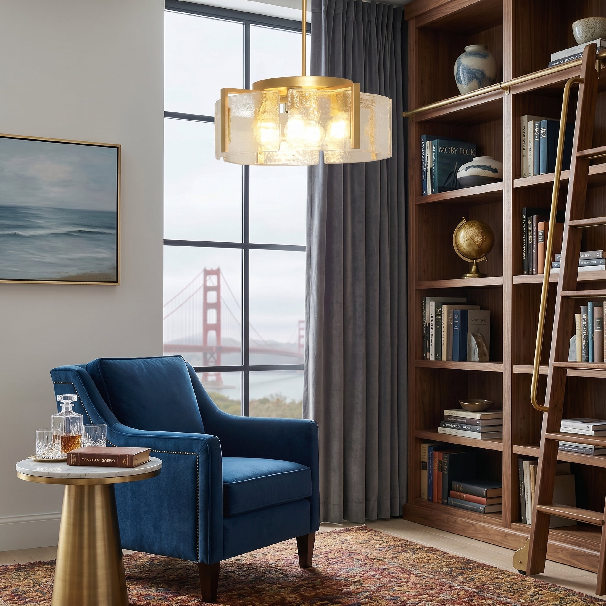 Dehowell 4-Light Modern Drum Chandelier with Textured Water Glass Shades