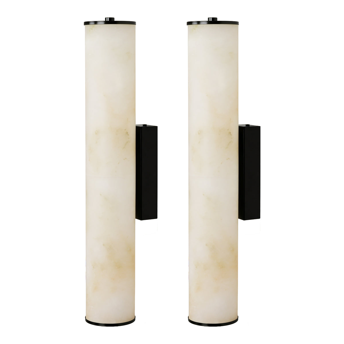 19.7" Modern Cylindrical LED Natural Alabaster Wall Sconce, Dimmable Integrated Light with Brass Metal Backp