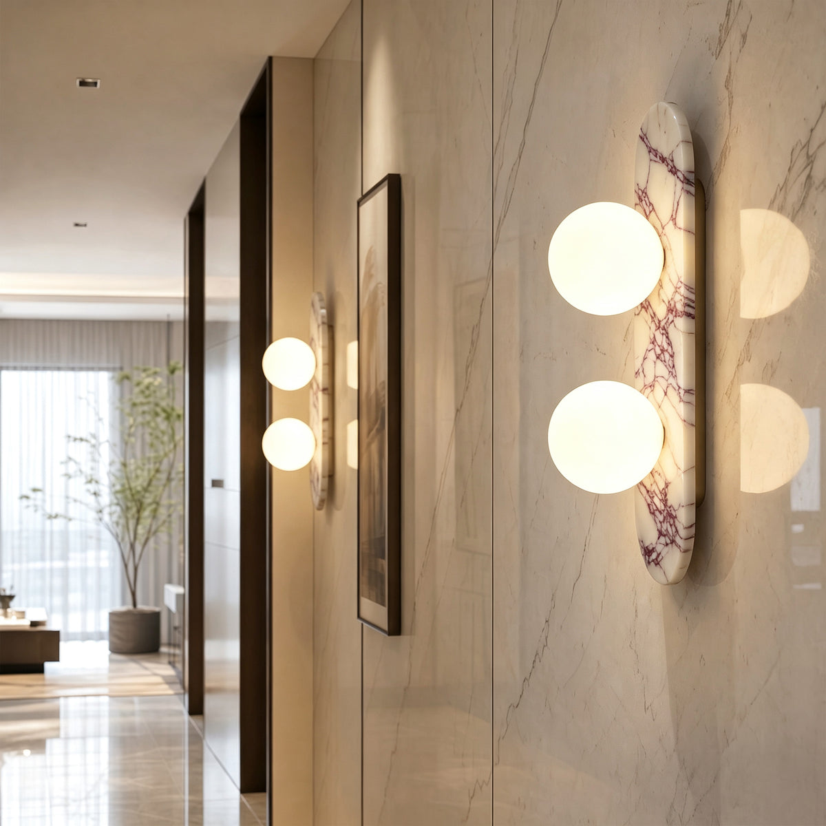 17.32" Bulgari Modern Natural Alabaster Wall Sconce with Globe Shade (G9 Bulbs Included)