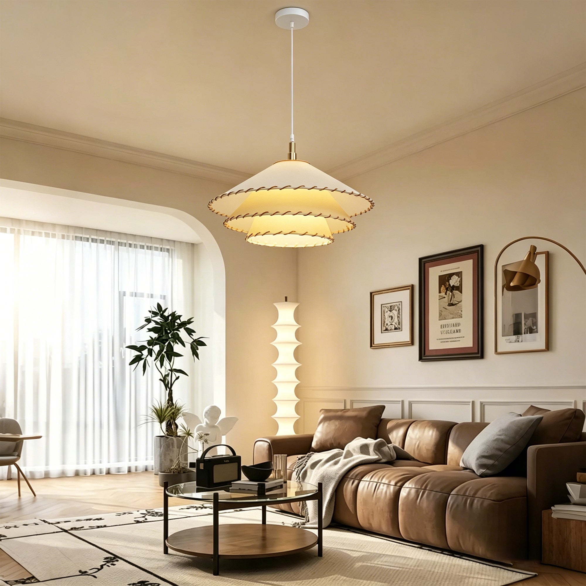 Dehowell Boho 3-tier Fabric Pendant Light With Hand-stitched Rope Detailing